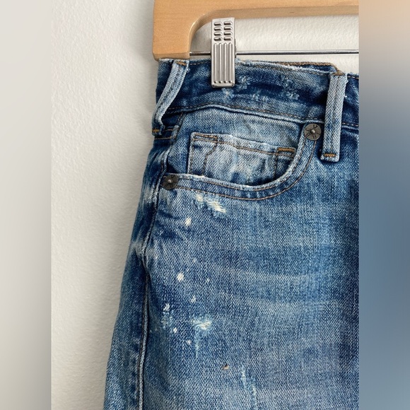 TRUE RELIGION Jean Mini Distressed Skirt Denim Y2K Streetwear Medium Wash USA 27 - Picture 4 of 9